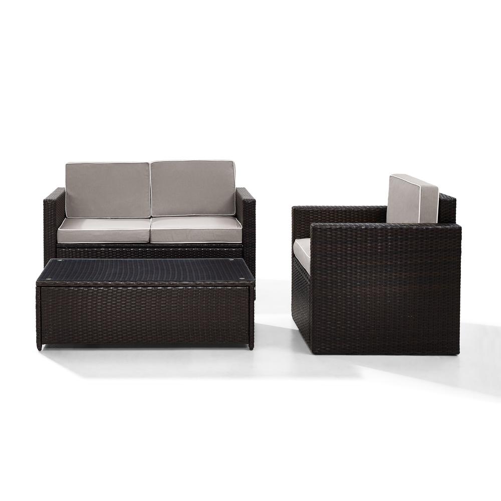 Palm Harbor 3Pc Outdoor Wicker Conversation Set Gray/Brown - Loveseat, Chair, Glass Top Table. Picture 4