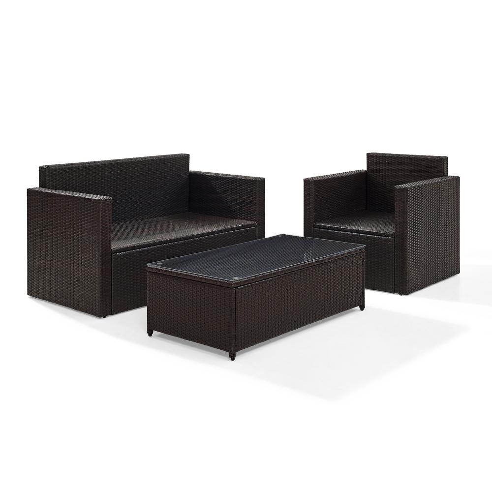 Palm Harbor 3Pc Outdoor Wicker Conversation Set Gray/Brown - Loveseat, Chair, Glass Top Table. Picture 6