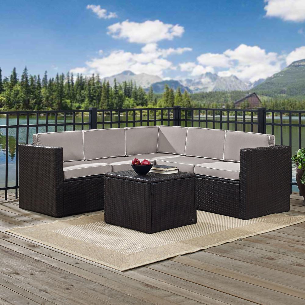 Palm Harbor 6Pc Outdoor Wicker Sectional Set Gray/Brown - 3 Corner Chairs, 2 Center Chairs, Coffee Sectional Table. Picture 2