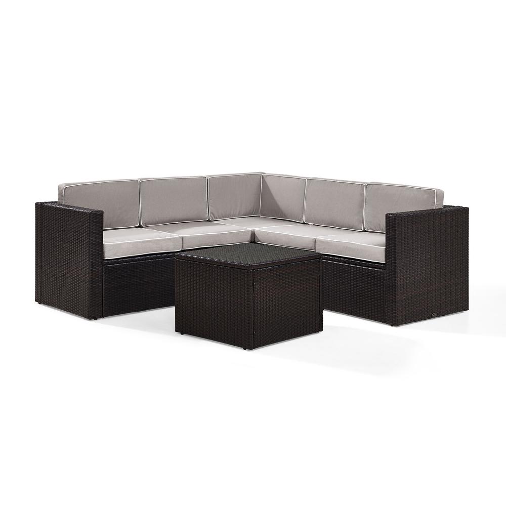 Palm Harbor 6Pc Outdoor Wicker Sectional Set Gray/Brown - Coffee Sectional Table, 3 Corner Chairs, & 2 Center Chairs. Picture 1