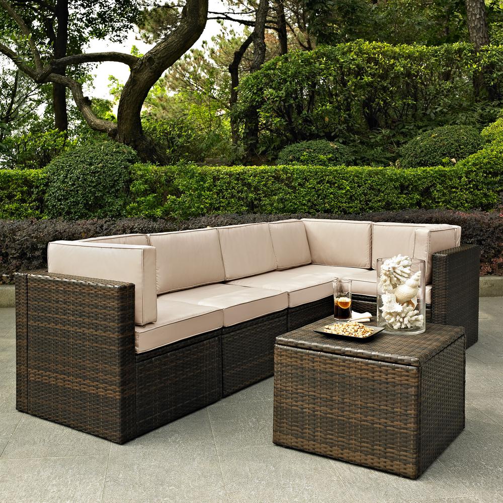 Palm Harbor 6Pc Outdoor Wicker Sectional Set Sand/Brown - 3 Corner Chairs, 2 Center Chairs, Coffee Sectional Table. Picture 7
