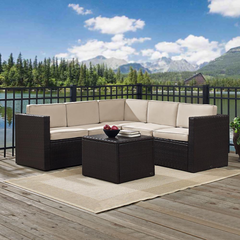 Palm Harbor 6Pc Outdoor Wicker Sectional Set Sand/Brown - 3 Corner Chairs, 2 Center Chairs, Coffee Sectional Table. Picture 2