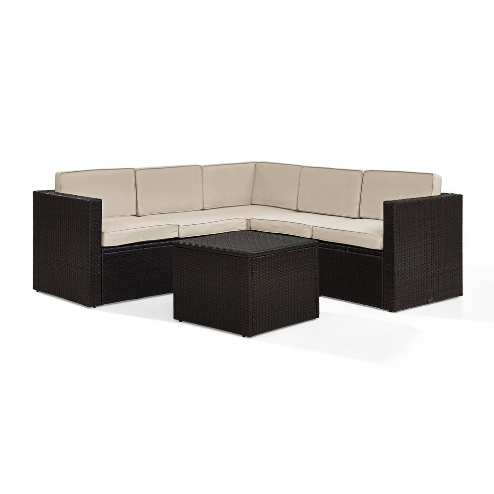 Palm Harbor 6Pc Outdoor Wicker Sectional Set Sand/Brown - 3 Corner Chairs, 2 Center Chairs, Coffee Sectional Table. Picture 1