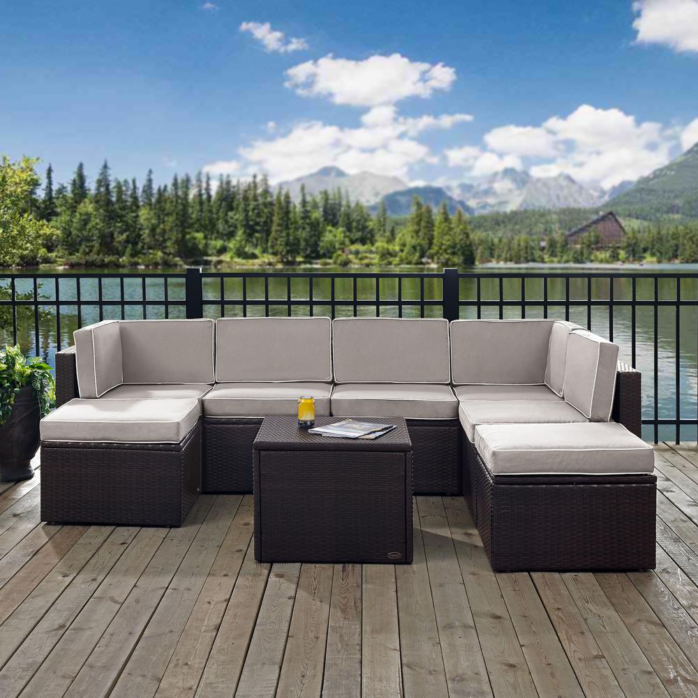 Palm Harbor 8Pc Outdoor Wicker Sectional Set Gray/Brown - 2 Corner Chairs, 3 Center Chairs, 2 Ottomans & Coffee Sectional Table. Picture 3