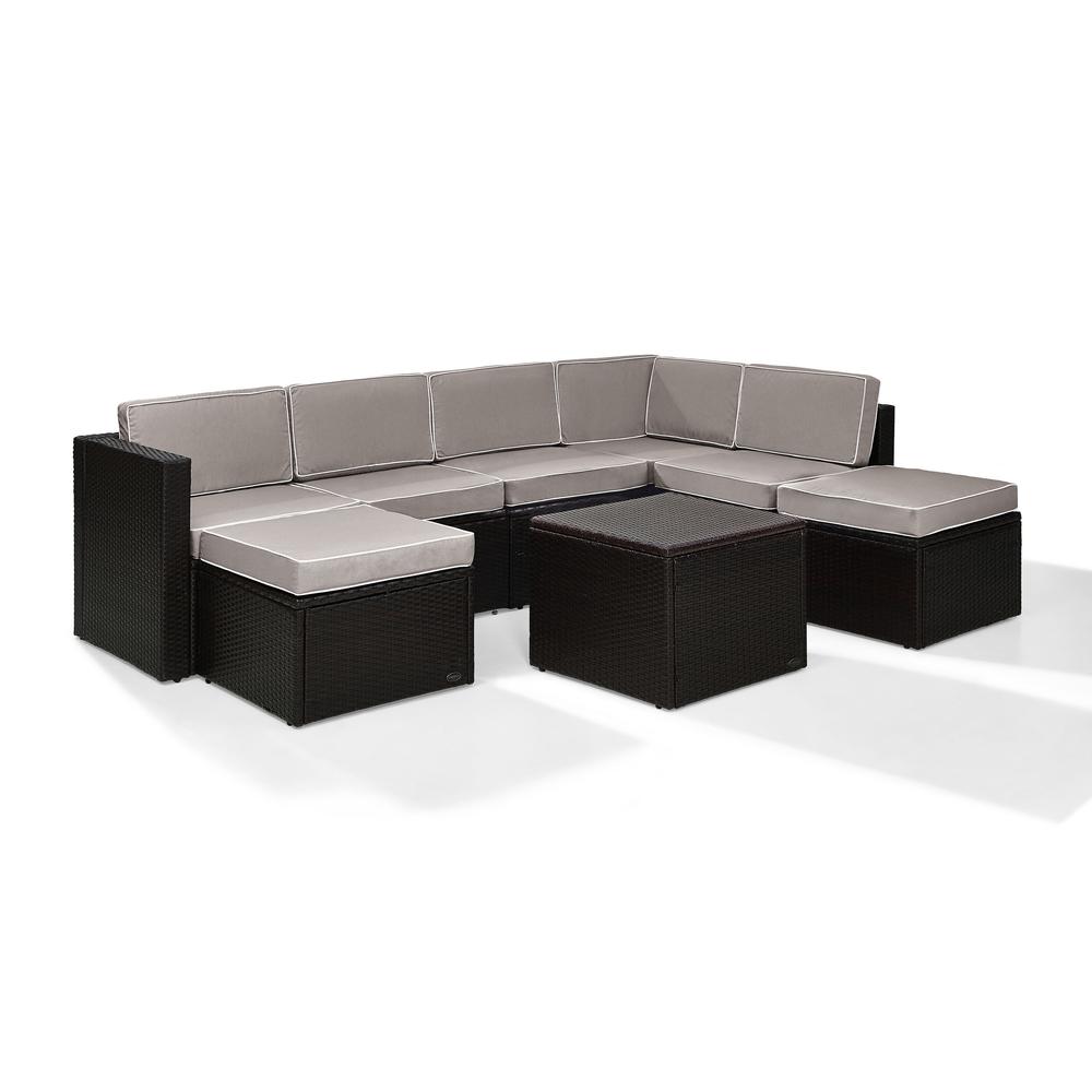 Palm Harbor 8Pc Outdoor Wicker Sectional Set Gray/Brown - Coffee Sectional Table, 3 Center Chairs, 2 Corner Chairs, & 2 Ottomans. Picture 1