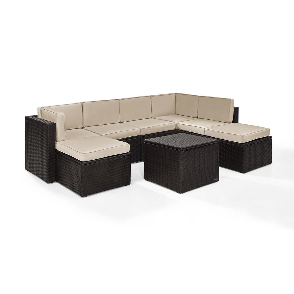 Palm Harbor 8Pc Outdoor Wicker Sectional Set Sand/Brown - 2 Corner Chairs, 3 Center Chairs, 2 Ottomans & Coffee Sectional Table. Picture 1