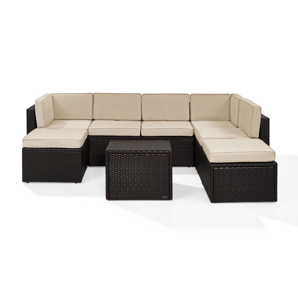 Palm Harbor 8Pc Outdoor Wicker Sectional Set Sand/Brown - 2 Corner Chairs, 3 Center Chairs, 2 Ottomans & Coffee Sectional Table. Picture 4