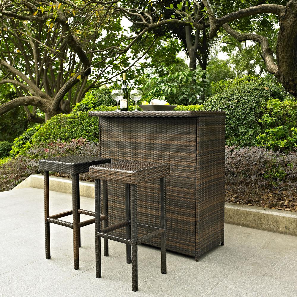 Palm Harbor 3Pc Outdoor Wicker Bar Set Brown - Bar, 2 Stools. Picture 2