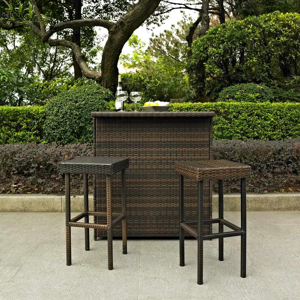 Palm Harbor 3Pc Outdoor Wicker Bar Set Brown - Bar, 2 Stools. Picture 3