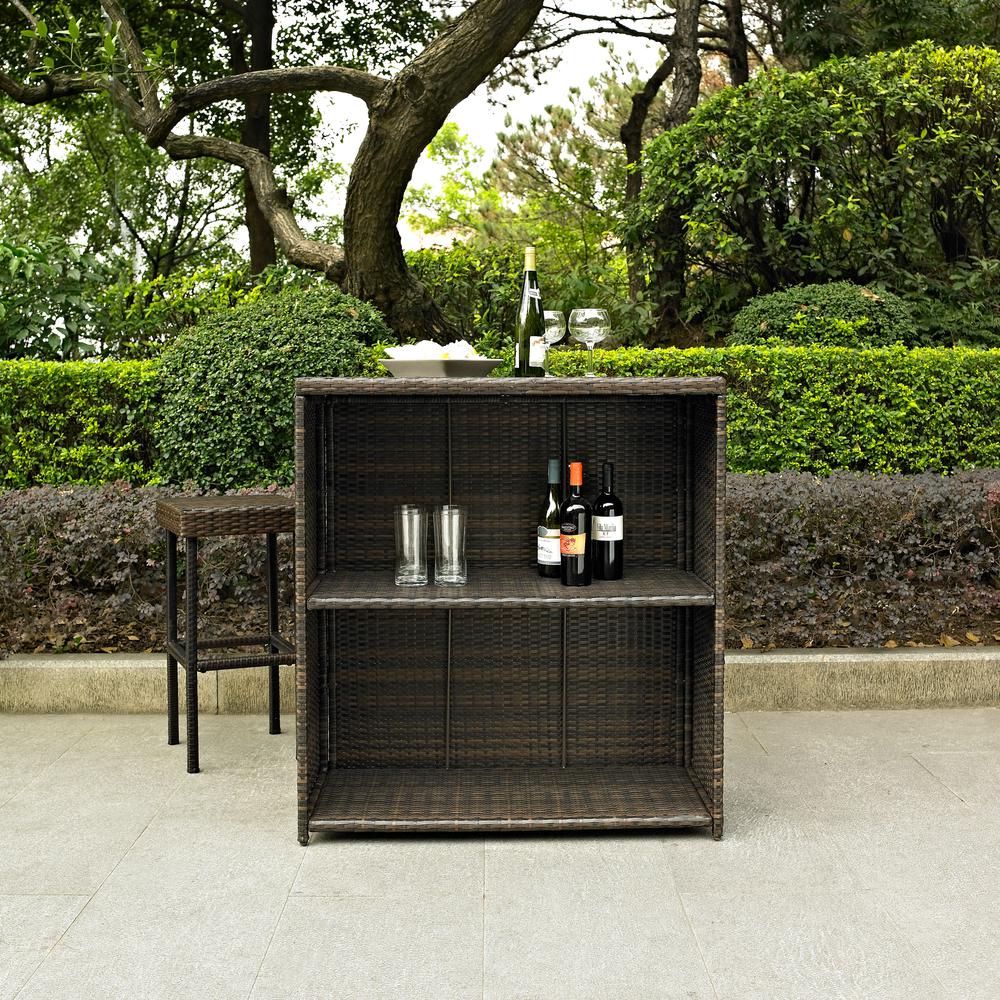 Palm Harbor 3Pc Outdoor Wicker Bar Set Brown - Bar, 2 Stools. Picture 4