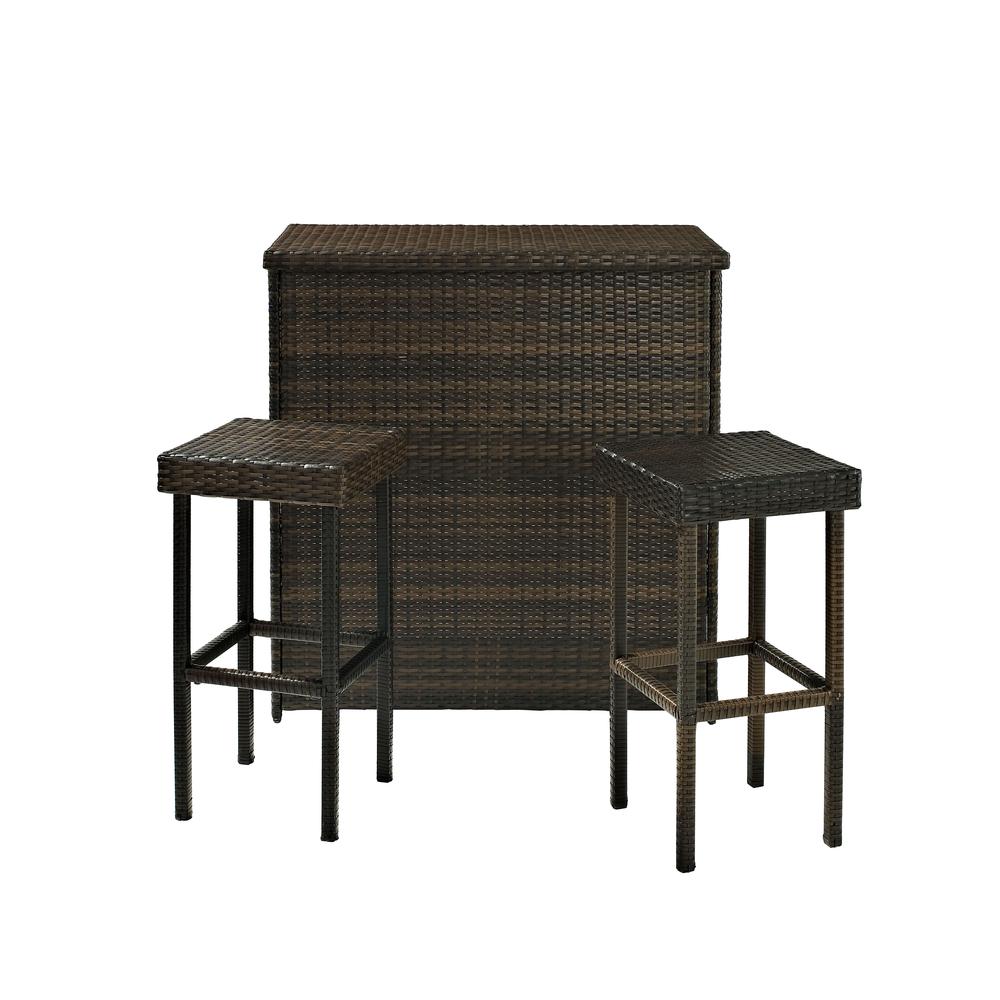 Palm Harbor 3Pc Outdoor Wicker Bar Set Brown - Bar, 2 Stools. Picture 7