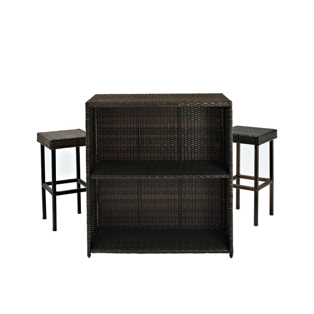 Palm Harbor 3Pc Outdoor Wicker Bar Set Brown - Bar, 2 Stools. Picture 9