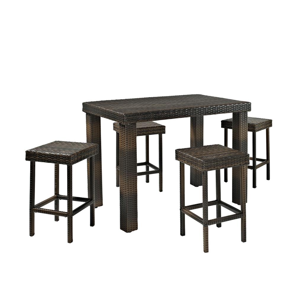 Palm Harbor 5Pc Outdoor Wicker Bar Height Dining Set Brown - Table, 4 Stools. Picture 1