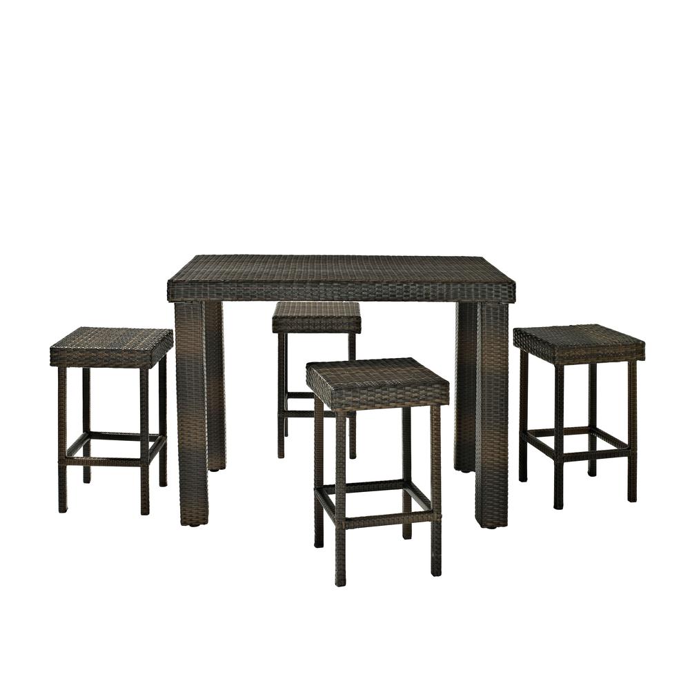 Palm Harbor 5Pc Outdoor Wicker Bar Height Dining Set Brown - Table, 4 Stools. Picture 4