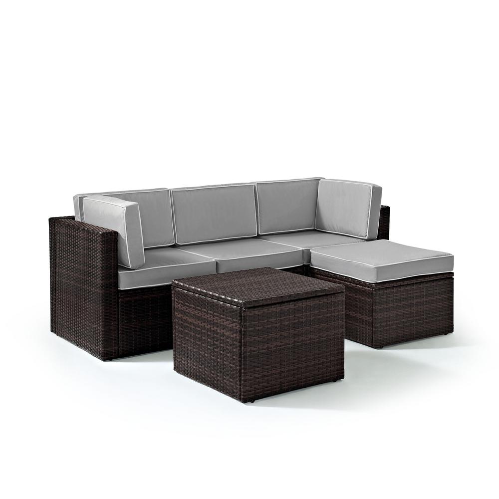 Palm Harbor 5Pc Outdoor Wicker Sectional Set Gray/Brown - Center Chair, Ottoman, Coffee Sectional Table, & 2 Corner Chairs. Picture 1
