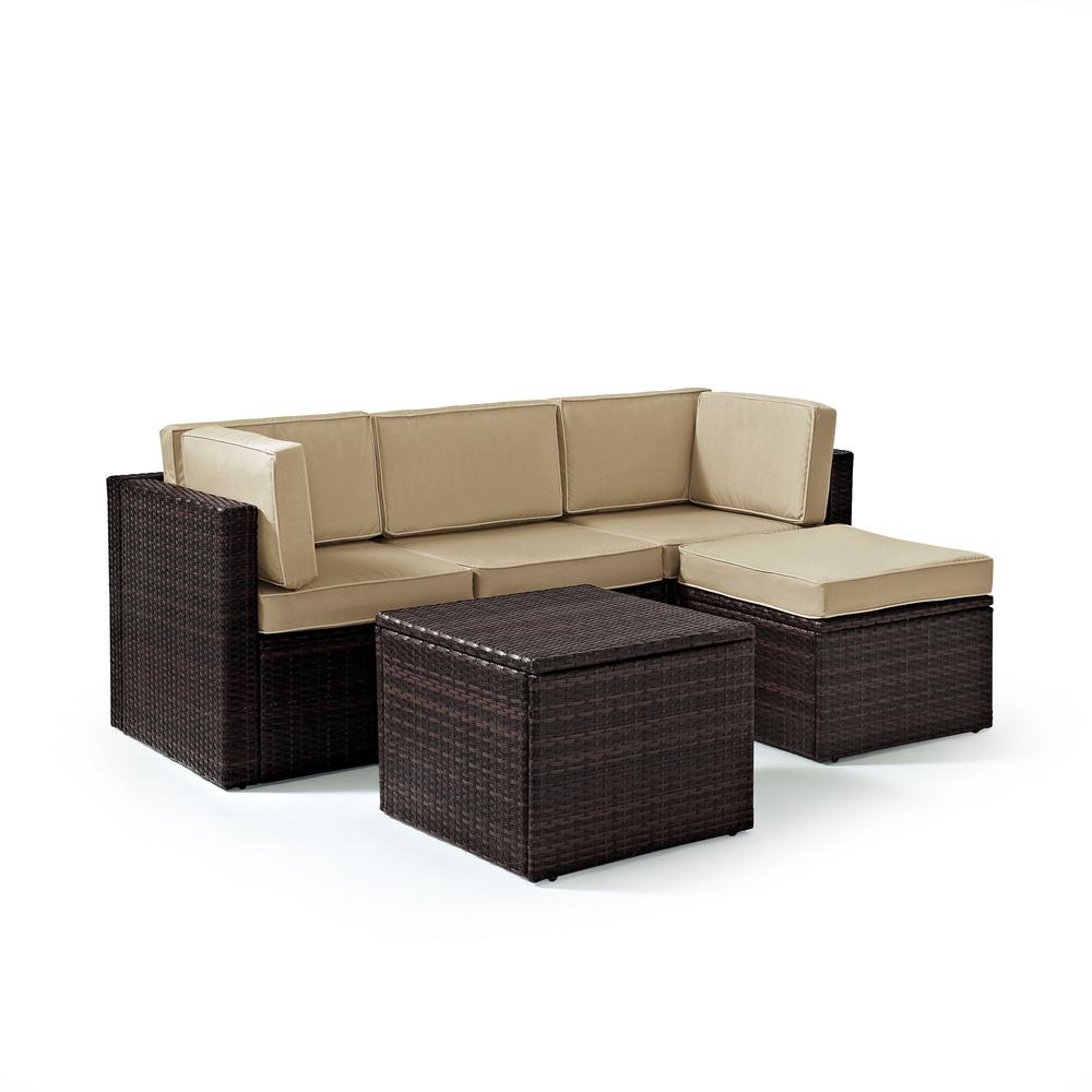 Palm Harbor 5Pc Outdoor Wicker Sectional Set Sand/Brown - Center Chair, Ottoman, Coffee Sectional Table, & 2 Corner Chairs. Picture 1