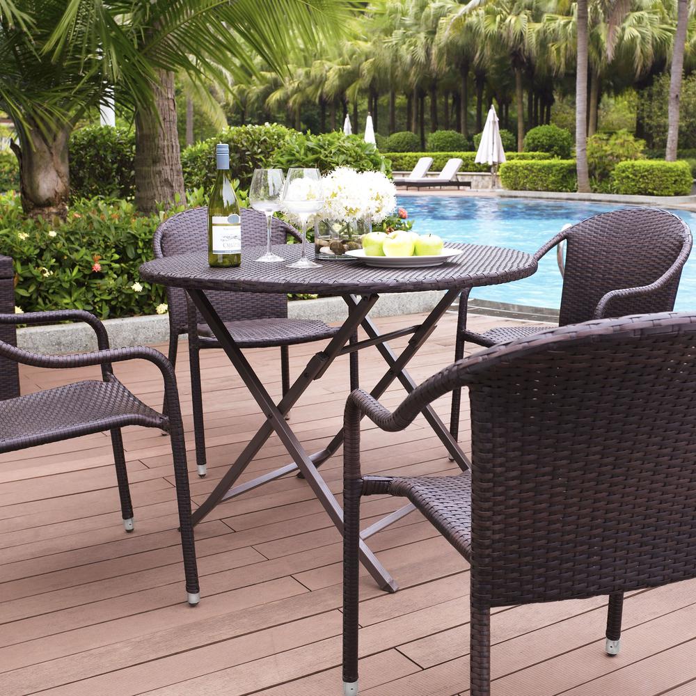 Palm Harbor 5Pc Outdoor Wicker Dining Set Brown - Table, 4 Stacking Chairs. Picture 5