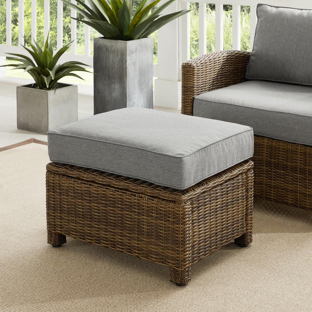 Bradenton Outdoor Wicker Ottoman Gray /Weathered Brown. Picture 10