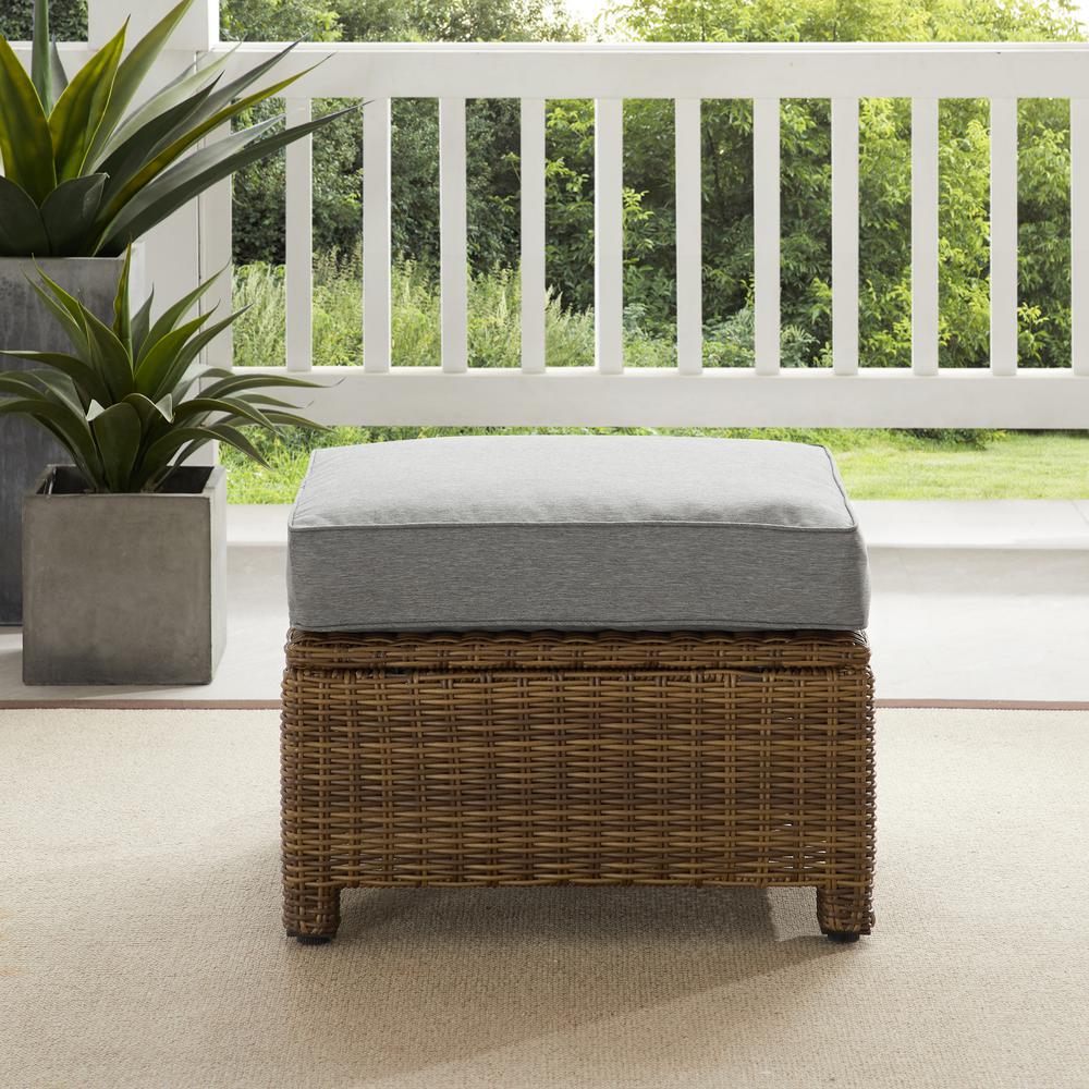 Bradenton Outdoor Wicker Ottoman Gray /Weathered Brown. Picture 6