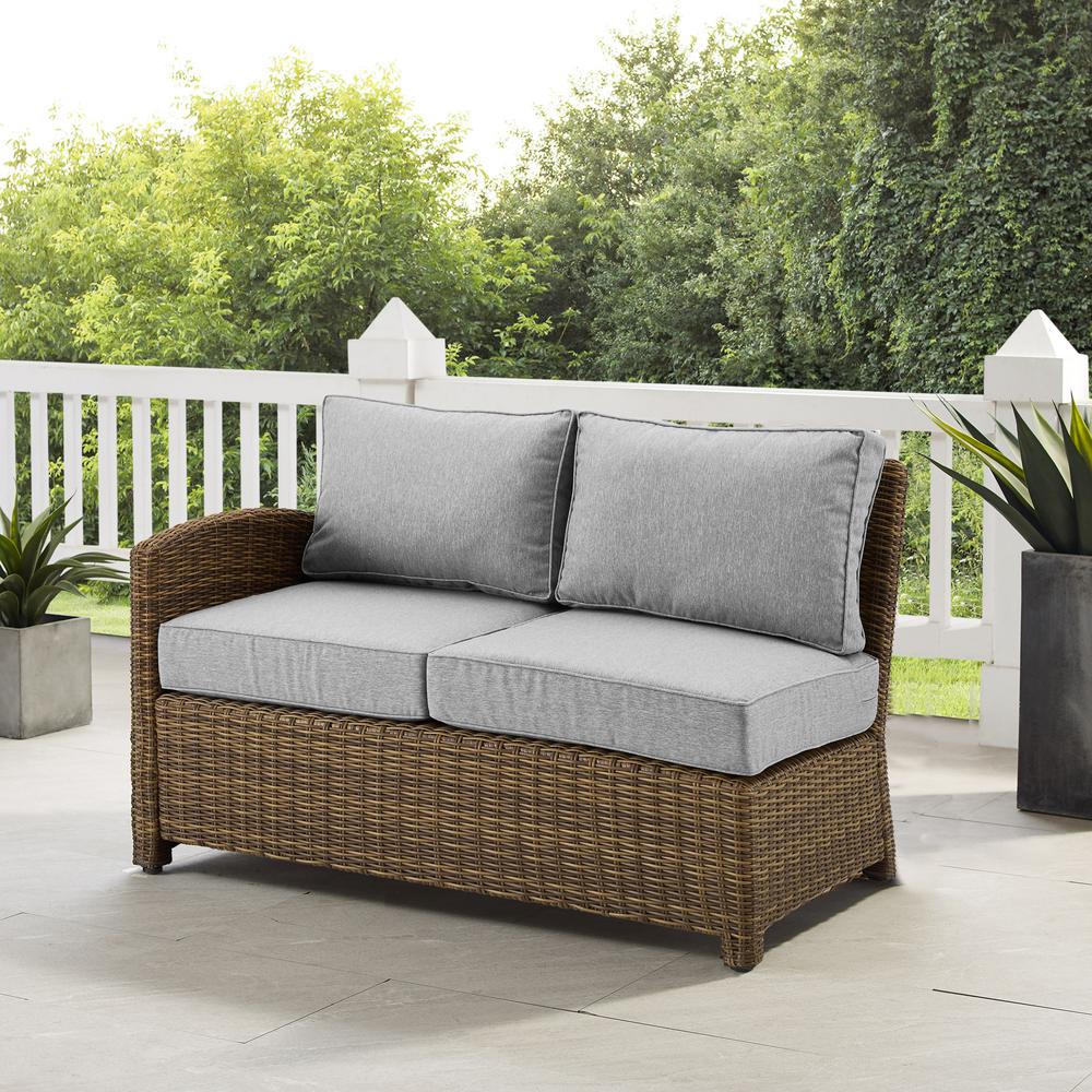 Bradenton Outdoor Wicker Sectional Left Side Loveseat Gray/Weathered Brown. Picture 7