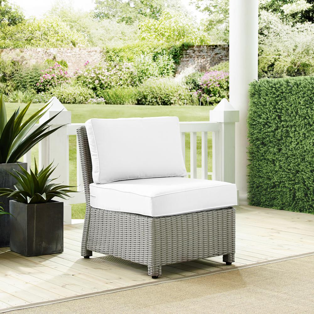 Bradenton Outdoor Sectional Center Chair - Sunbrella White/Gray. Picture 1