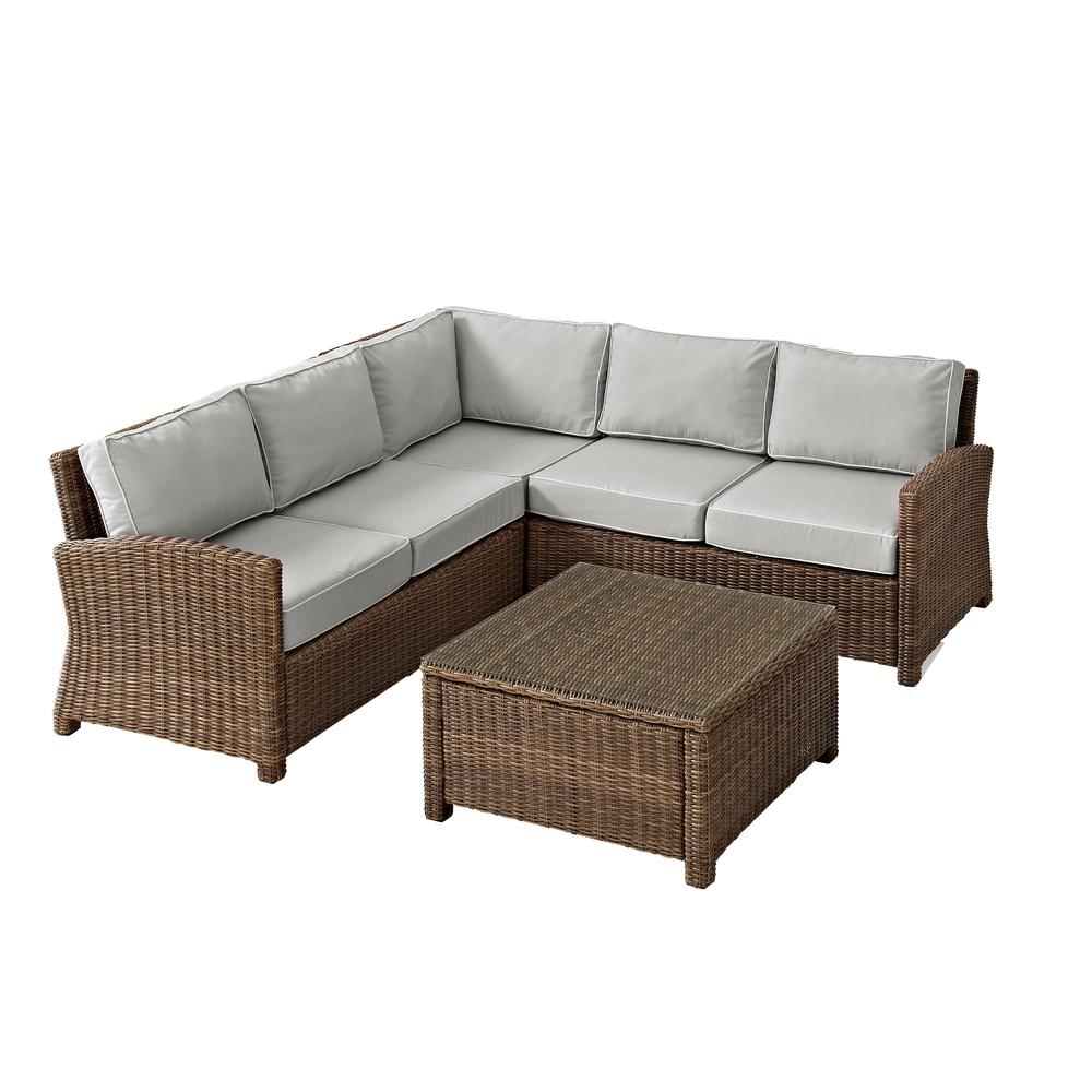 Bradenton 4Pc Outdoor Wicker Sectional Set Gray/Weathered Brown. Picture 1