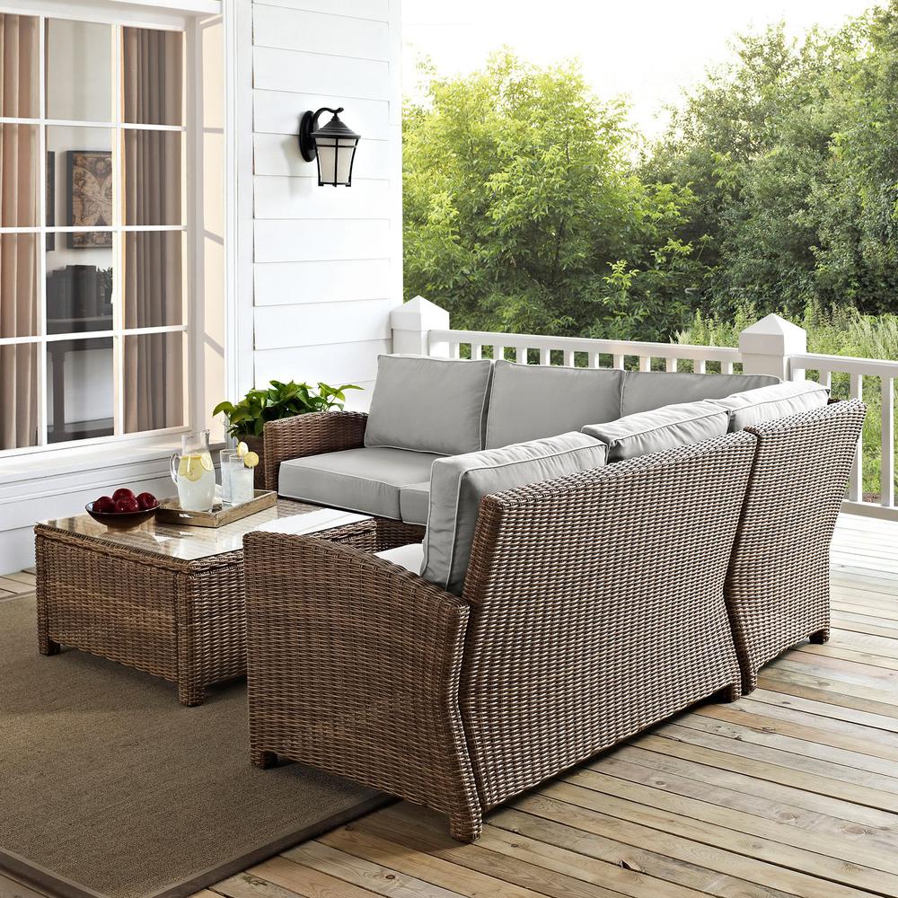 Bradenton 4Pc Outdoor Wicker Sectional Set Gray/Weathered Brown. Picture 2