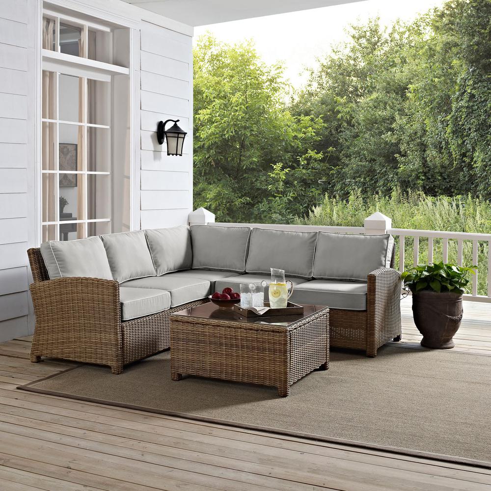 Bradenton 4Pc Outdoor Wicker Sectional Set Gray/Weathered Brown. Picture 3
