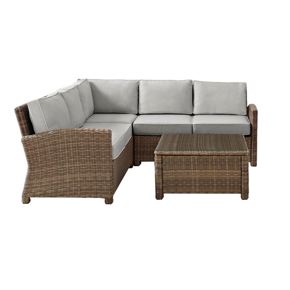 Bradenton 4Pc Outdoor Wicker Sectional Set Gray/Weathered Brown. Picture 4