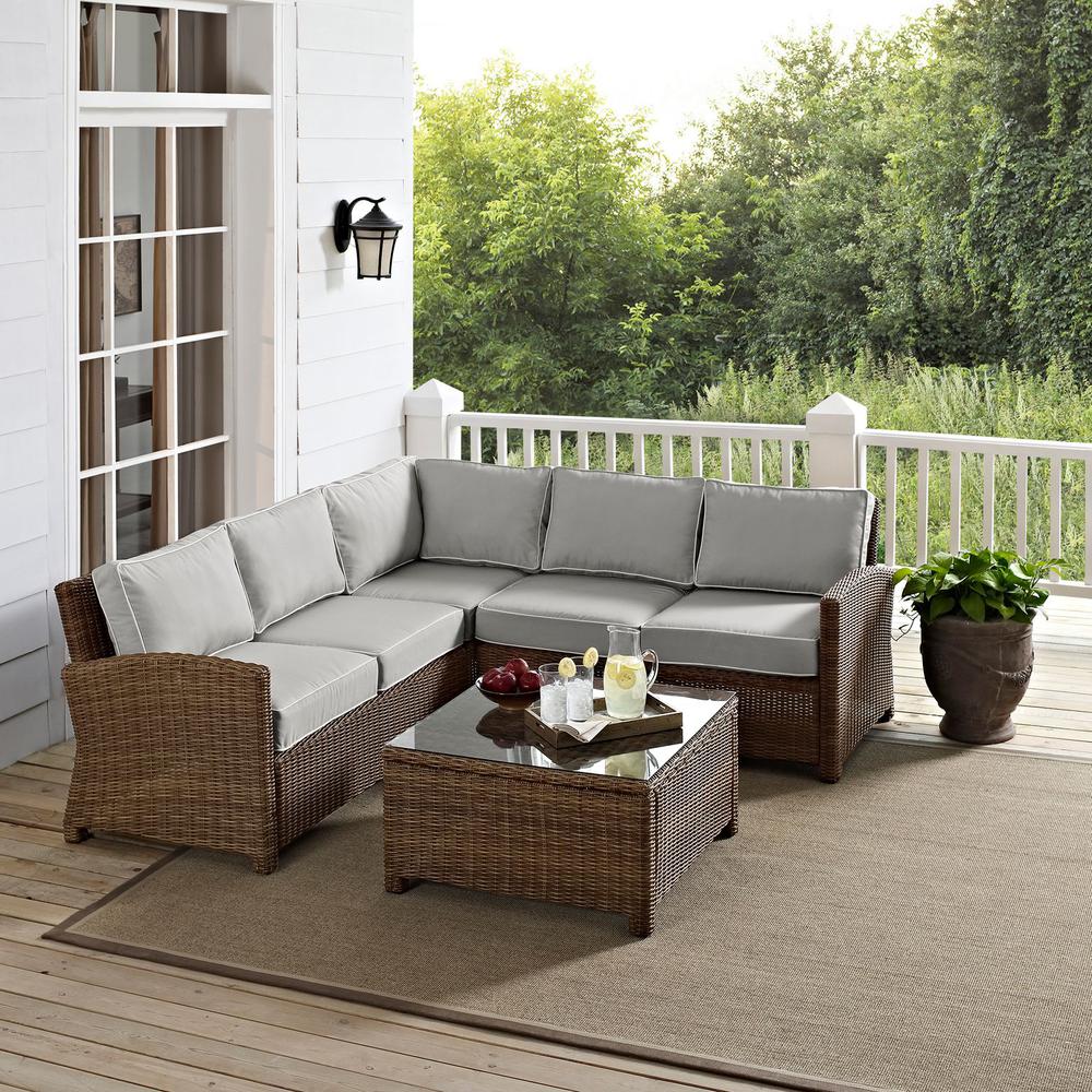 Bradenton 4Pc Outdoor Wicker Sectional Set Gray/Weathered Brown. Picture 11