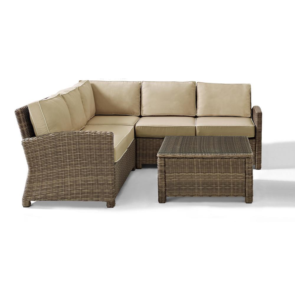Bradenton 4Pc Outdoor Wicker Sectional Set Sand/Weathered Brown - Right Corner Loveseat, Left Corner Loveseat, Corner Chair, Sectional Glass Top Coffee Table. Picture 26