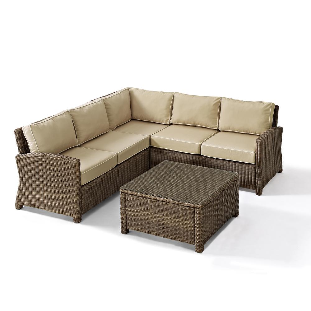 Bradenton 4Pc Outdoor Wicker Sectional Set Sand/Weathered Brown - Right Corner Loveseat, Left Corner Loveseat, Corner Chair, Sectional Glass Top Coffee Table. Picture 27