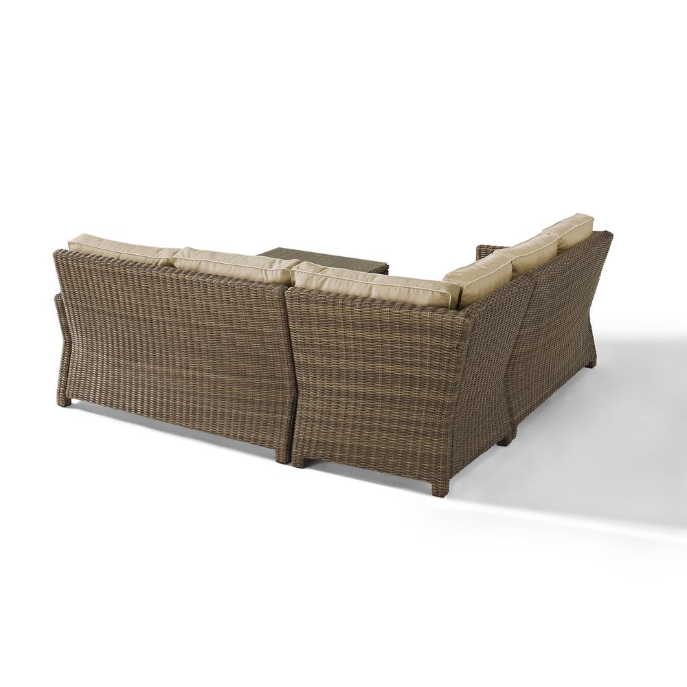 Bradenton 4Pc Outdoor Wicker Sectional Set Sand/Weathered Brown - Right Corner Loveseat, Left Corner Loveseat, Corner Chair, Sectional Glass Top Coffee Table. Picture 28
