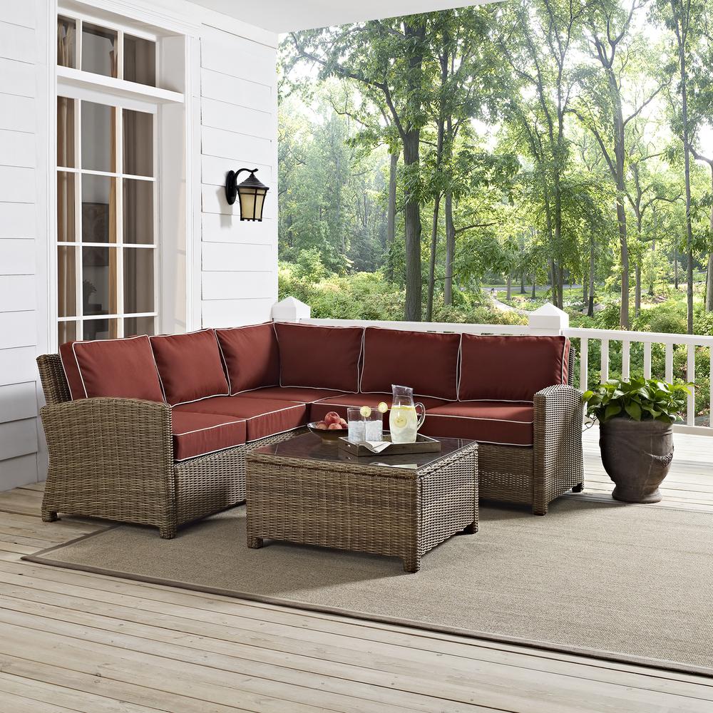 Bradenton 4Pc Outdoor Wicker Sectional Set Sangria/Weathered Brown - Right Corner Loveseat, Left Corner Loveseat, Corner Chair, Sectional Glass Top Coffee Table. Picture 22