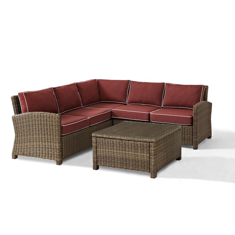 Bradenton 4Pc Outdoor Wicker Sectional Set Sangria/Weathered Brown - Right Corner Loveseat, Left Corner Loveseat, Corner Chair, Sectional Glass Top Coffee Table. Picture 1