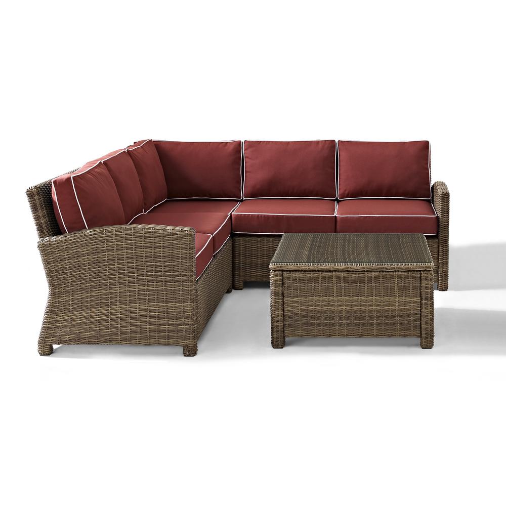 Bradenton 4Pc Outdoor Wicker Sectional Set Sangria/Weathered Brown - Right Corner Loveseat, Left Corner Loveseat, Corner Chair, Sectional Glass Top Coffee Table. Picture 25