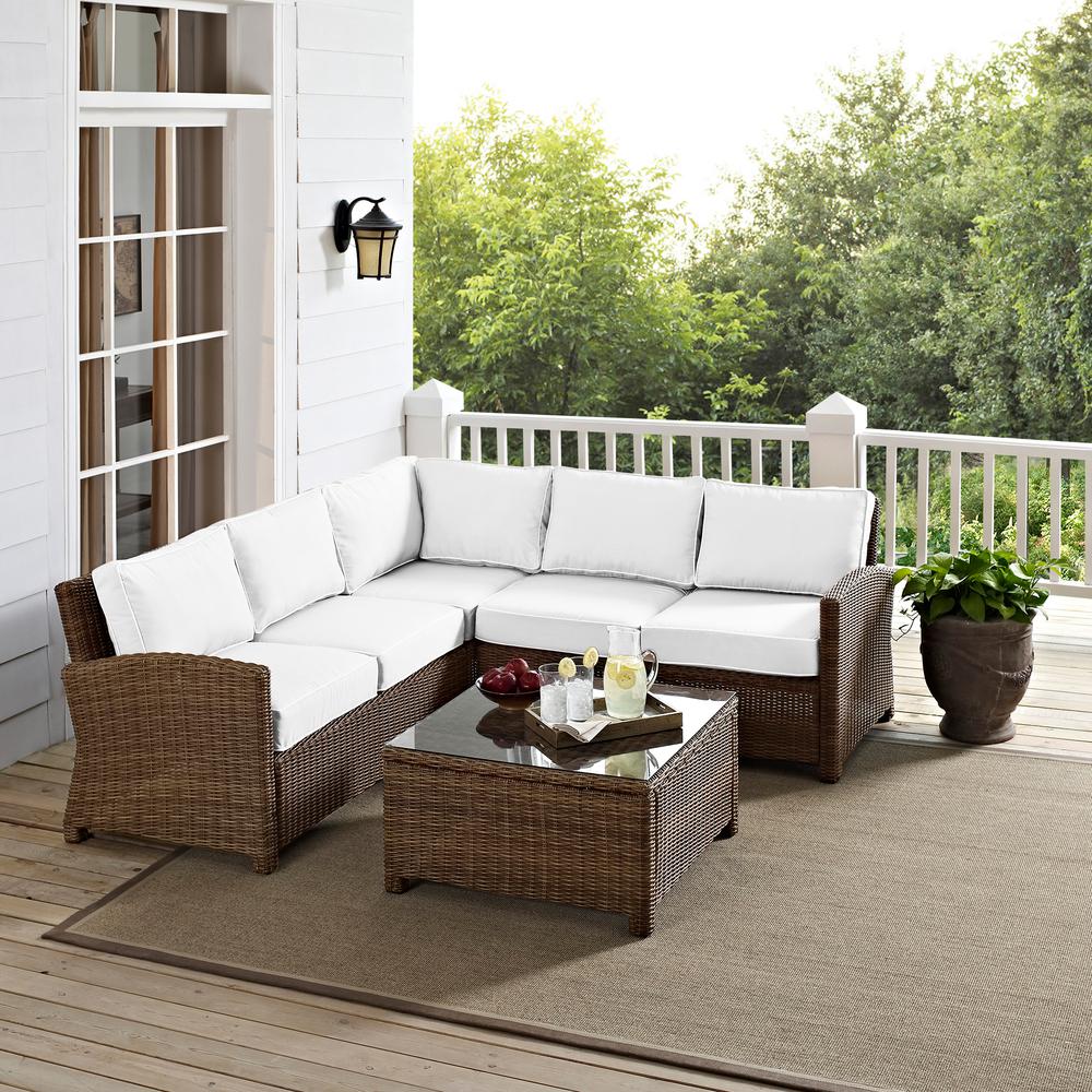 Bradenton 4Pc Outdoor Sectional Set - Sunbrella White/Weathered Brown. Picture 1