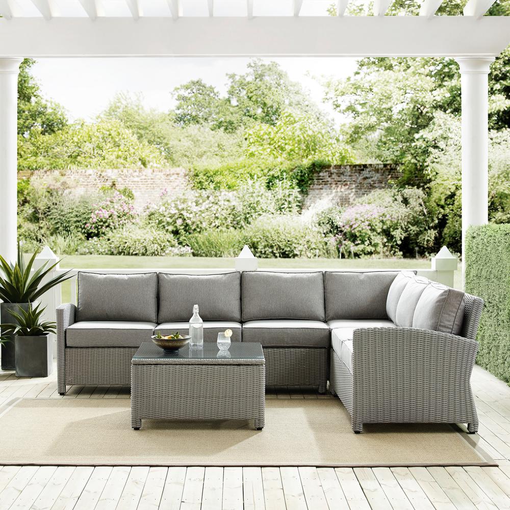 Bradenton 5Pc Outdoor Wicker Sectional Set Gray/Gray - Right Side Loveseat, Left Side Loveseat, Corner Chair, Center Chair, Sectional Glass Top Coffee Table. Picture 1