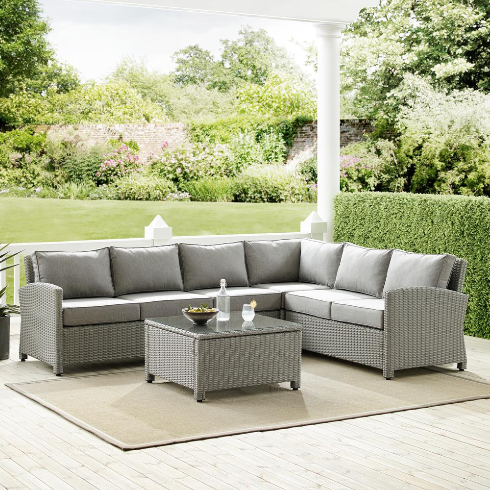 Bradenton 5Pc Outdoor Wicker Sectional Set Gray/Gray - Right Side Loveseat, Left Side Loveseat, Corner Chair, Center Chair, Sectional Glass Top Coffee Table. Picture 2