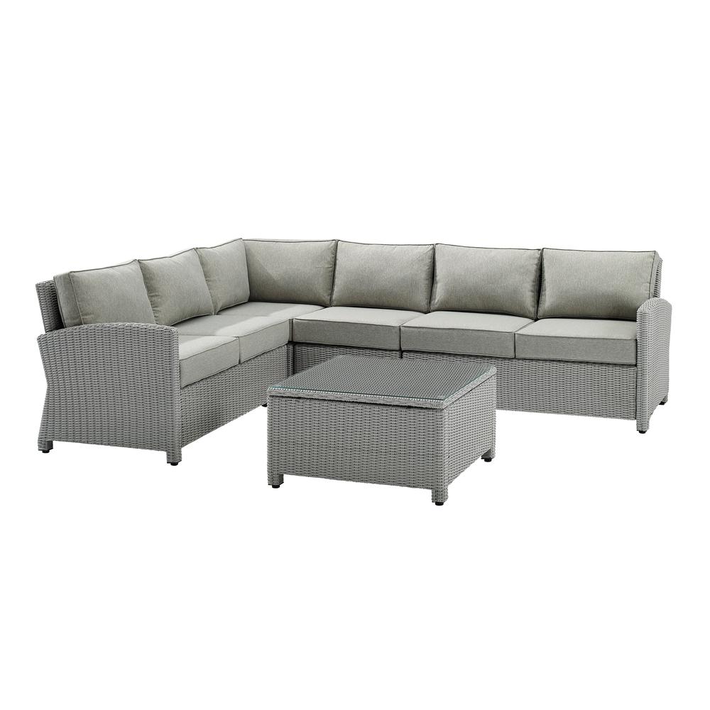Bradenton 5Pc Outdoor Wicker Sectional Set Gray/Gray - Right Side Loveseat, Left Side Loveseat, Corner Chair, Center Chair, Sectional Glass Top Coffee Table. Picture 3