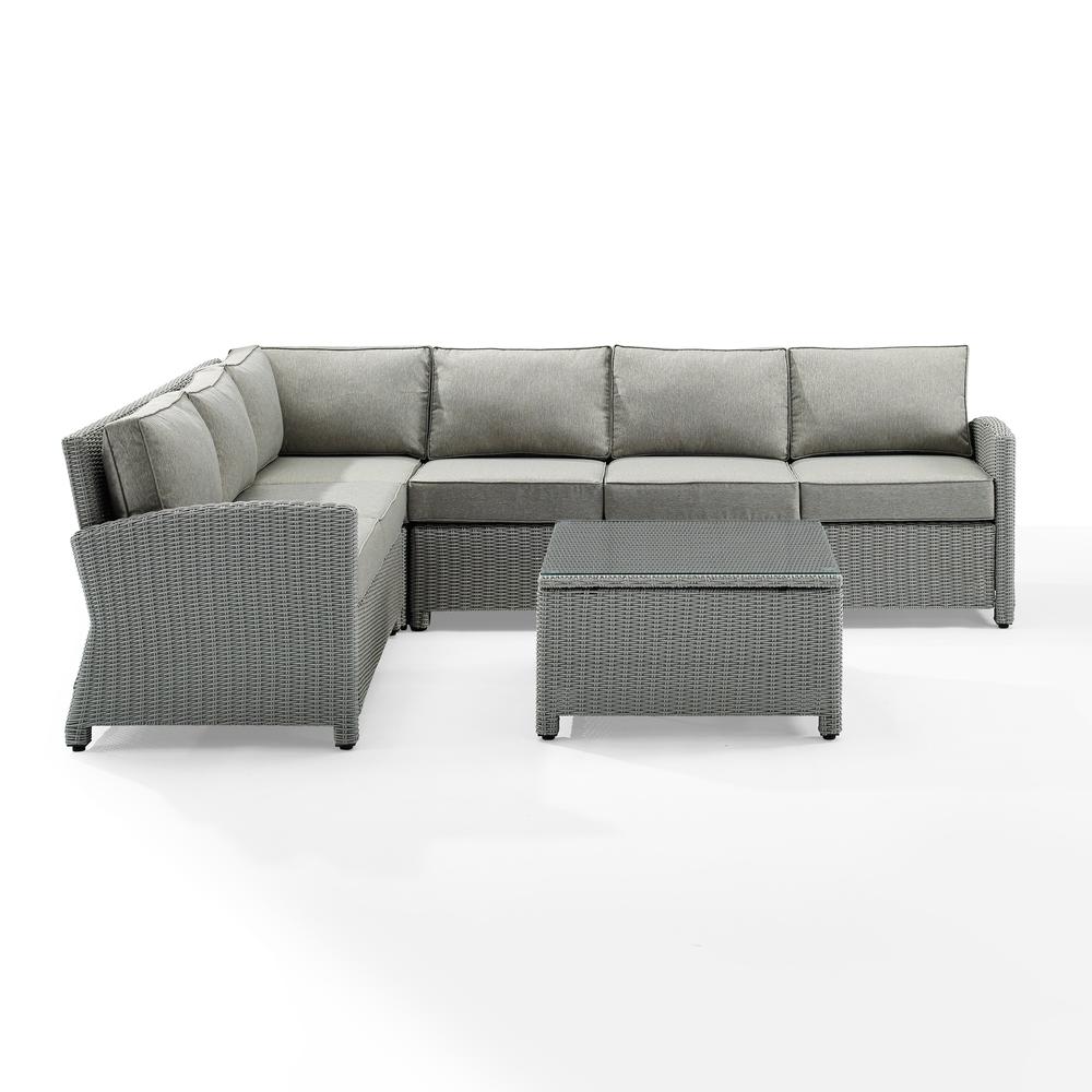 Bradenton 5Pc Outdoor Wicker Sectional Set Gray/Gray - Right Side Loveseat, Left Side Loveseat, Corner Chair, Center Chair, Sectional Glass Top Coffee Table. Picture 6