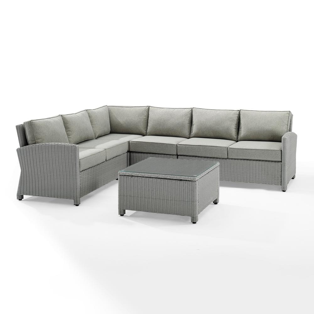 Bradenton 5Pc Outdoor Wicker Sectional Set Gray/Gray - Right Side Loveseat, Left Side Loveseat, Corner Chair, Center Chair, Sectional Glass Top Coffee Table. Picture 7