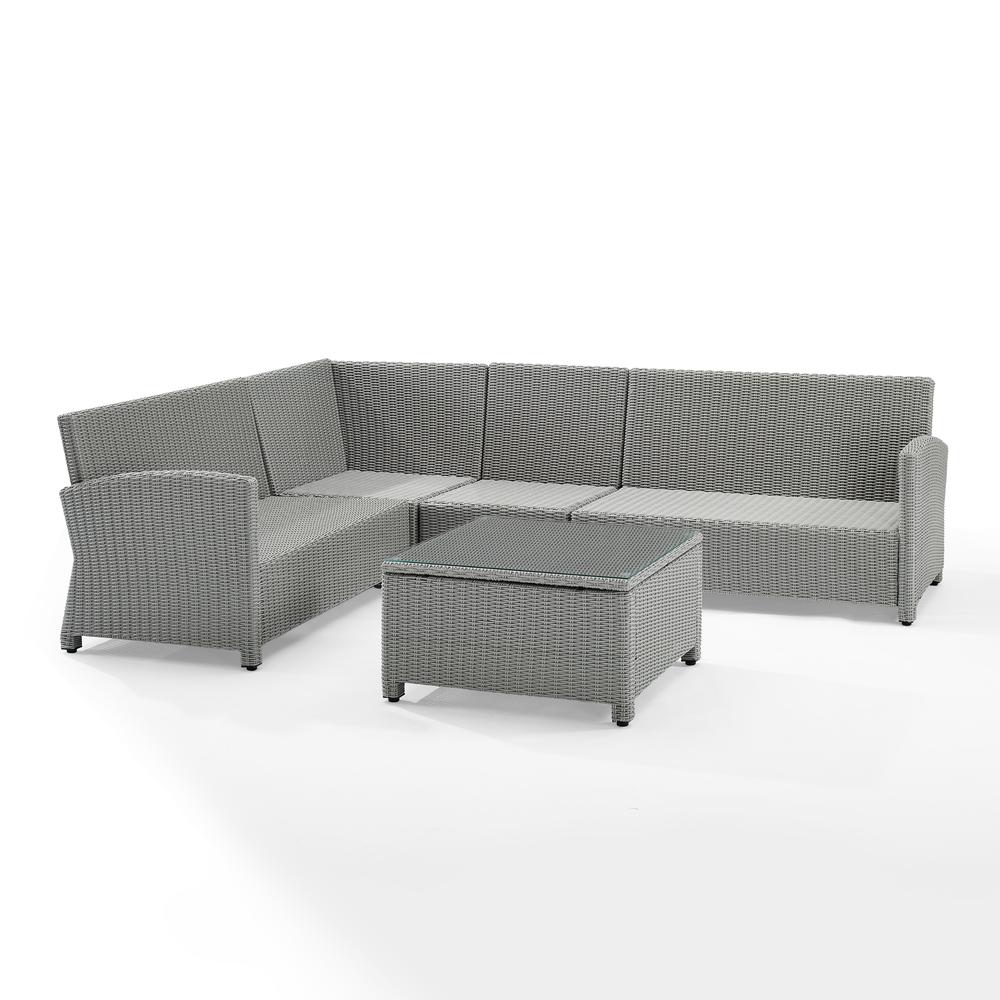 Bradenton 5Pc Outdoor Wicker Sectional Set Gray/Gray - Right Side Loveseat, Left Side Loveseat, Corner Chair, Center Chair, Sectional Glass Top Coffee Table. Picture 9