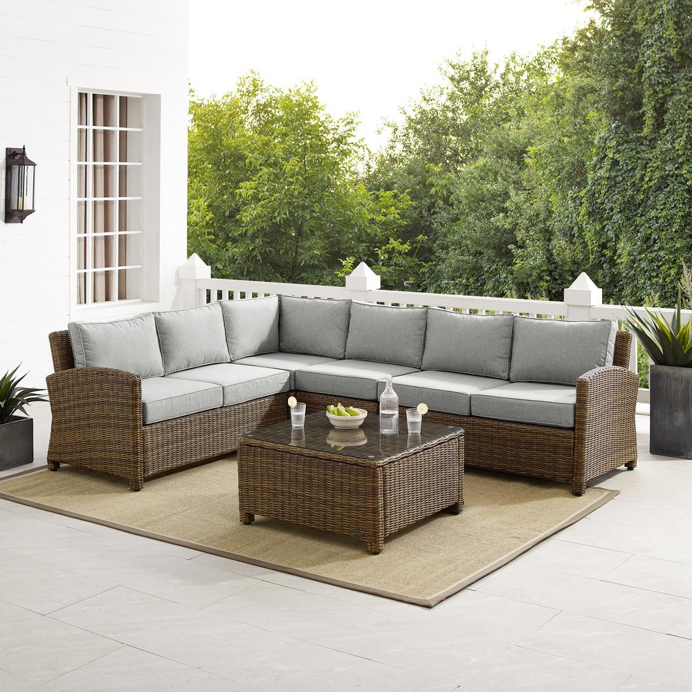 Bradenton 5Pc Outdoor Wicker Sectional Set Gray/Weathered Brown. Picture 1
