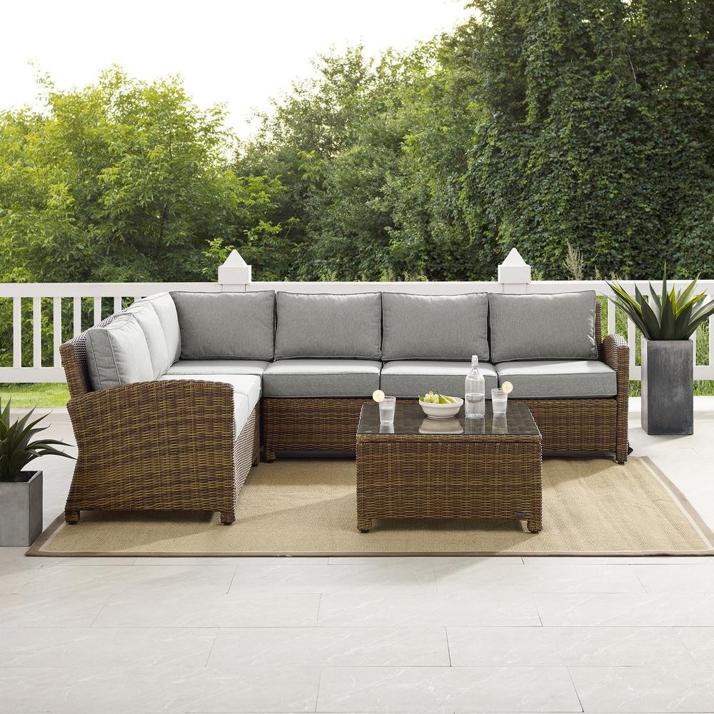 Bradenton 5Pc Outdoor Wicker Sectional Set Gray/Weathered Brown. Picture 2
