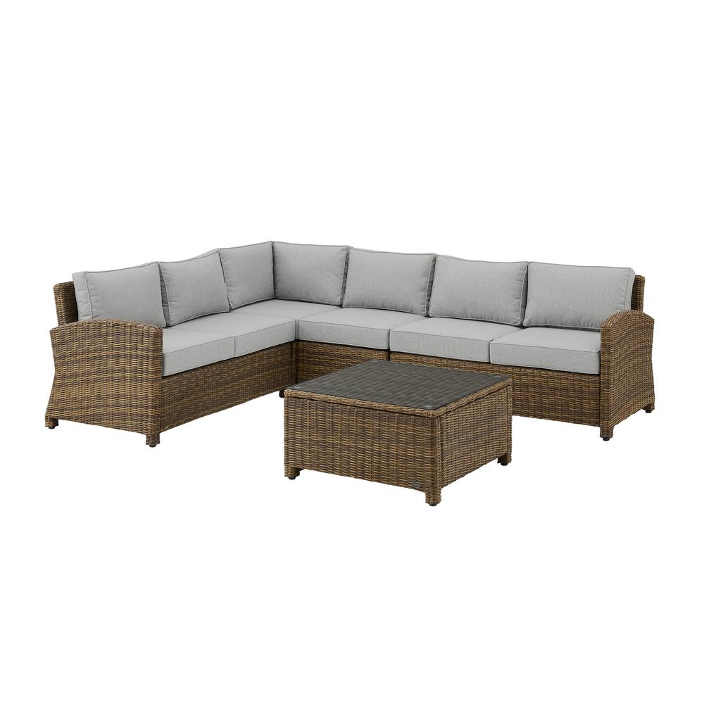 Bradenton 5Pc Outdoor Wicker Sectional Set Gray/Weathered Brown. Picture 3