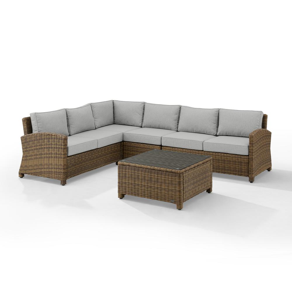 Bradenton 5Pc Outdoor Wicker Sectional Set Gray/Weathered Brown. Picture 6