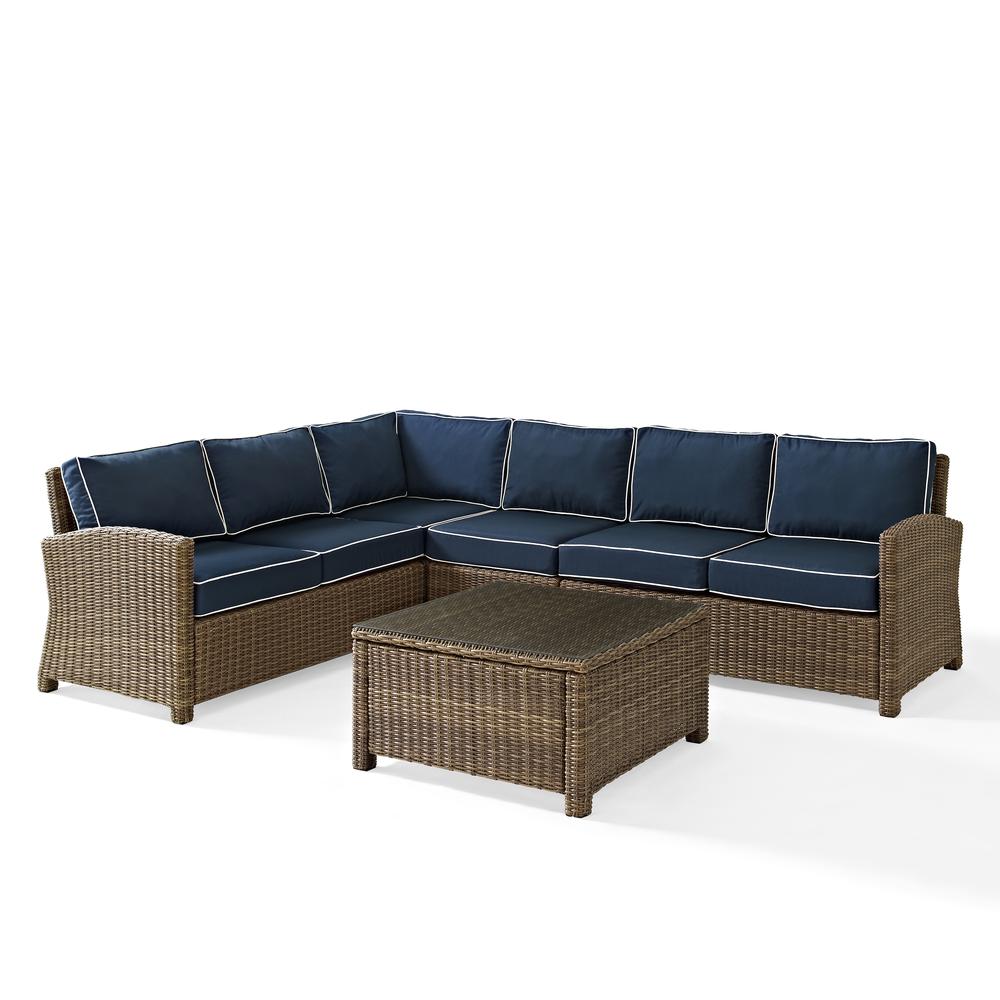 Bradenton 5Pc Outdoor Wicker Sectional Set Navy/Weathered Brown. Picture 1