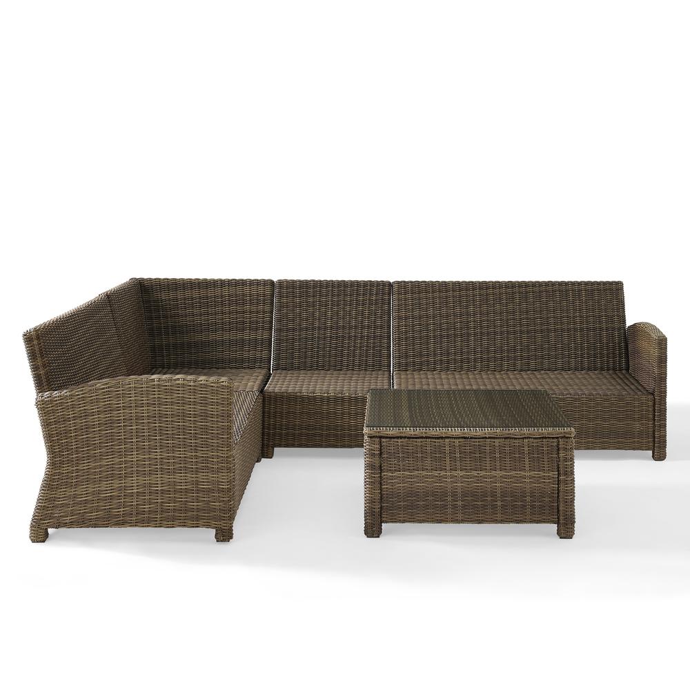 Bradenton 5Pc Outdoor Wicker Sectional Set Navy/Weathered Brown - Right Side Loveseat, Left Side Loveseat, Corner Chair, Center Chair, Sectional Glass Top Coffee Table. Picture 31