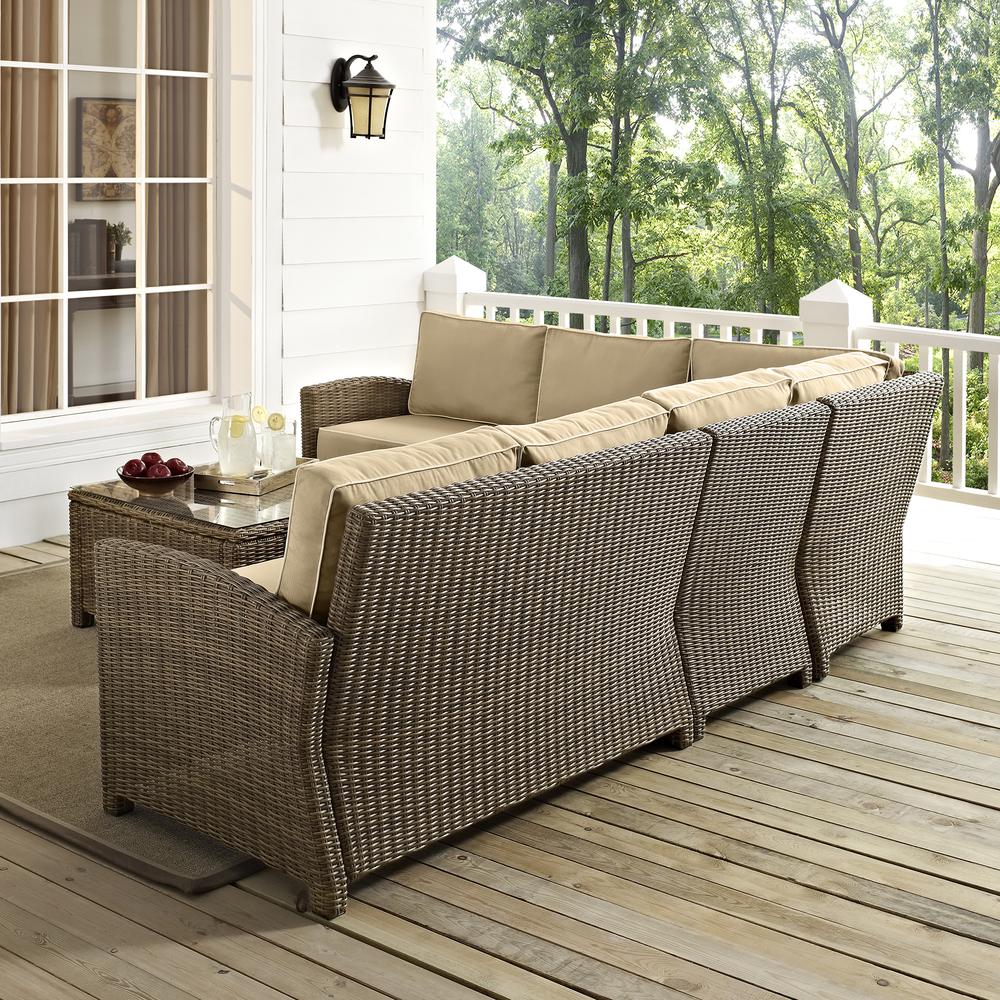 Bradenton 5Pc Outdoor Wicker Sectional Set Sand/Weathered Brown - Right Side Loveseat, Left Side Loveseat, Corner Chair, Center Chair, Sectional Glass Top Coffee Table. Picture 27